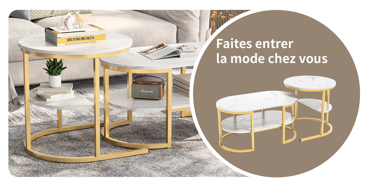 Table basse métal ronde avec effet marbre -