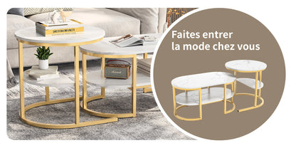 Table basse métal ronde avec effet marbre -