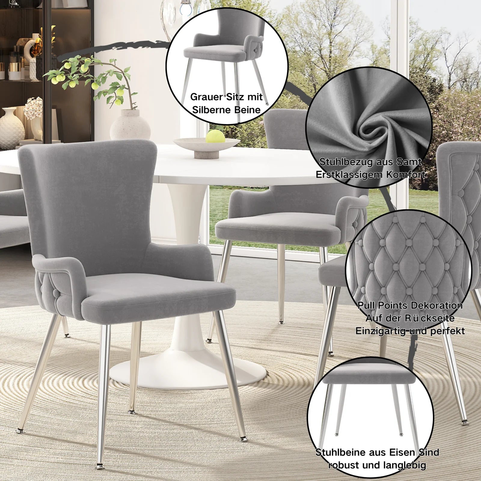 Chaise salle à manger originale en velours 2 pièces -