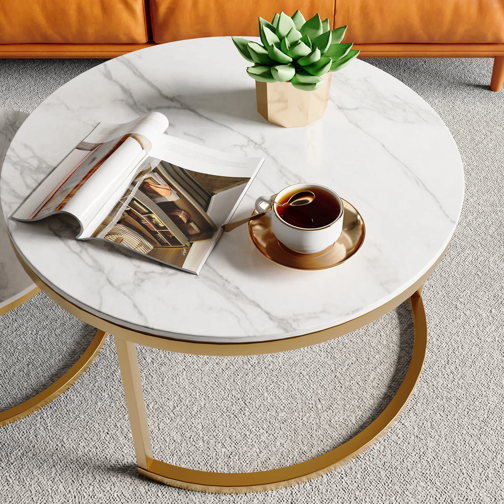 Table basse ronde blanche set de 2 ensemble -