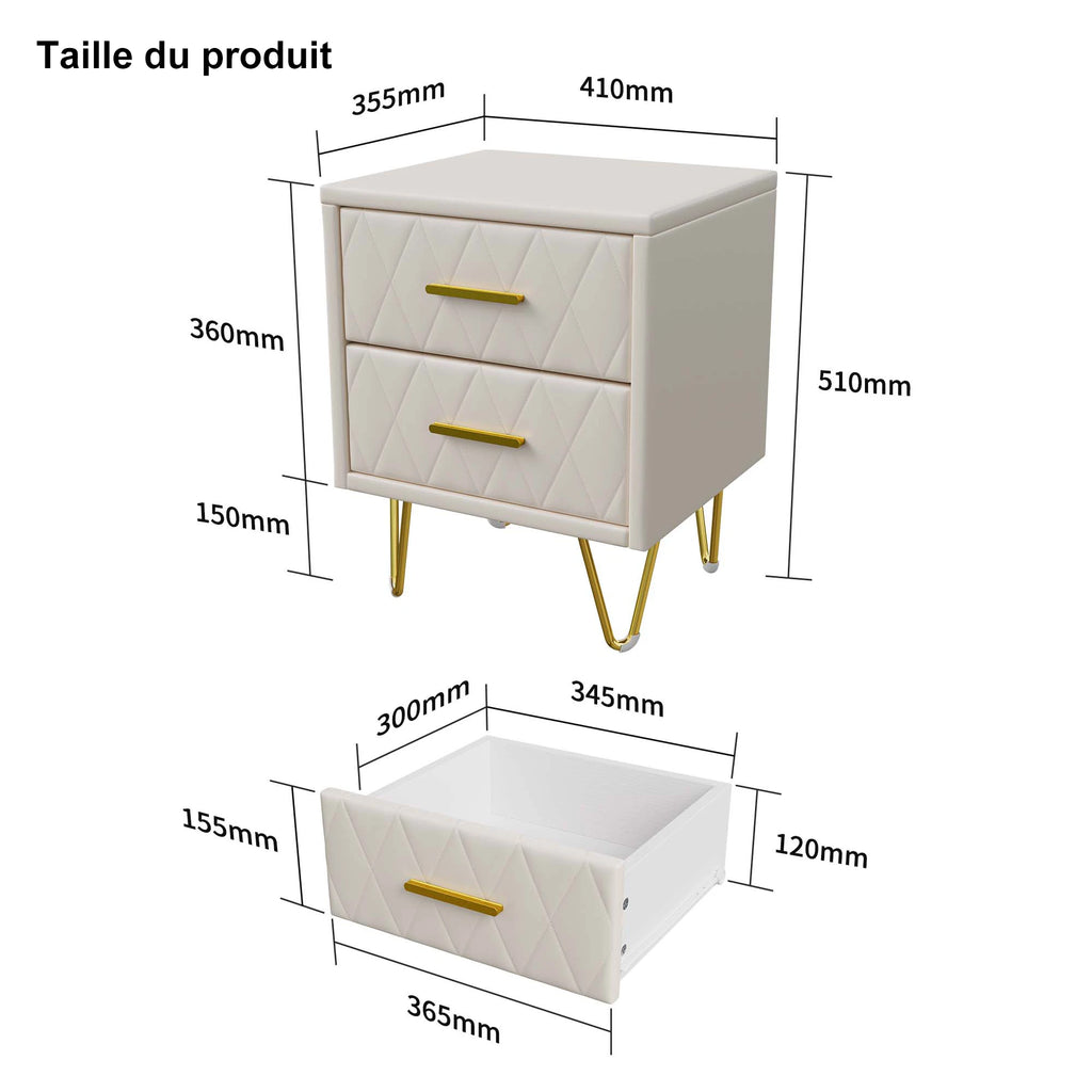 Table de chevet scandinave lot de 2 tables basse de nuit - Style A-Beige Table de chevet