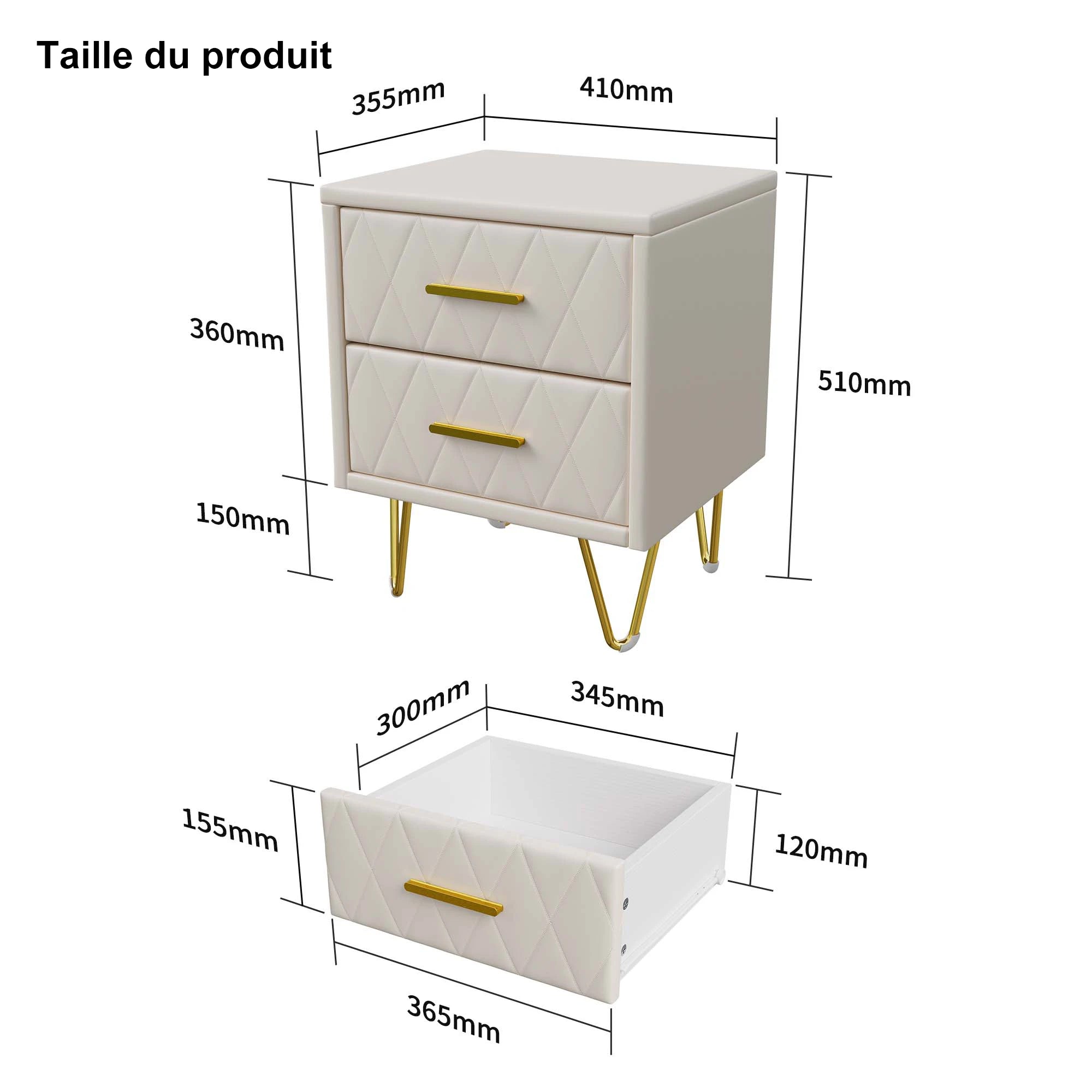 Table de chevet scandinave lot de 2 tables basse de nuit - Style A-Beige Table de chevet