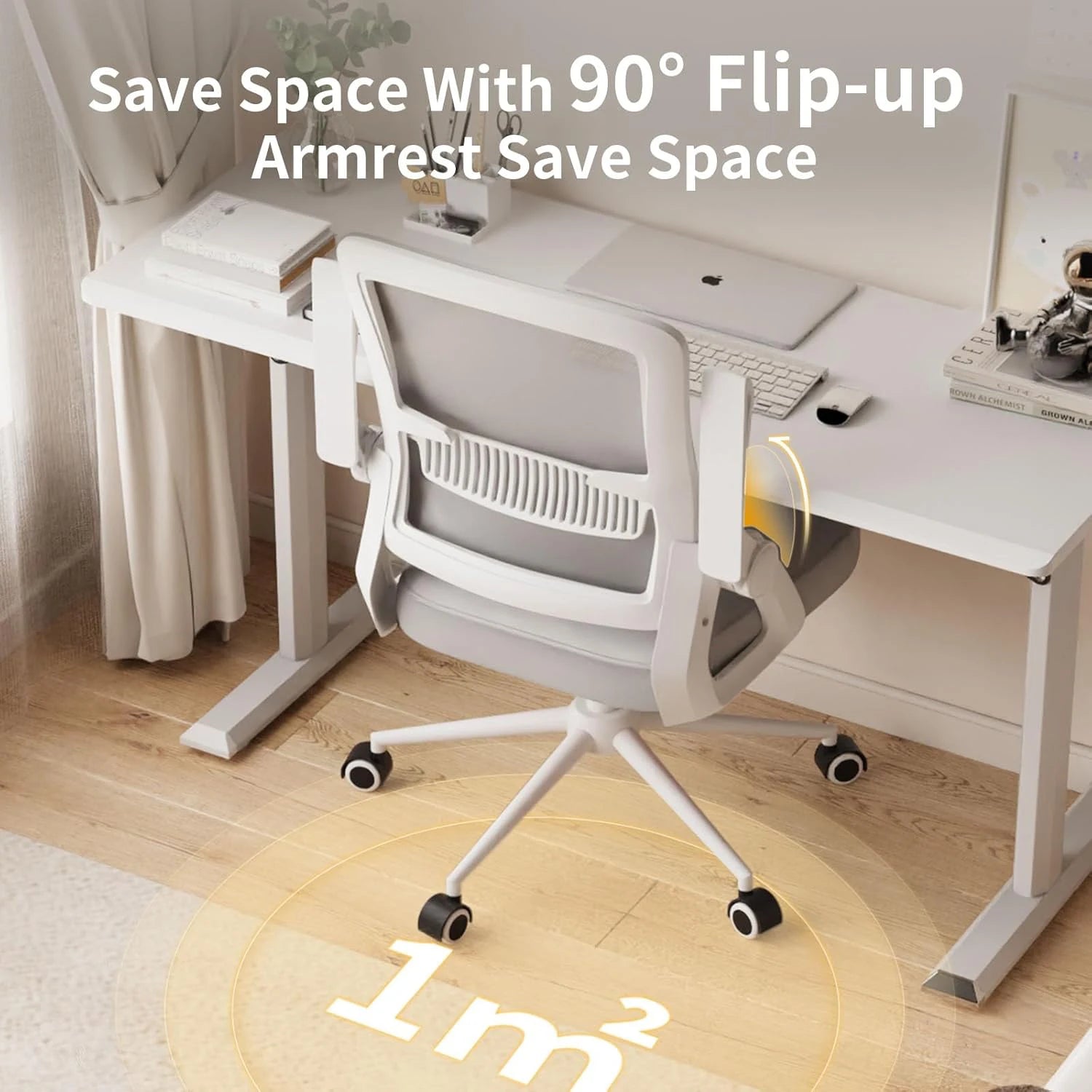 Chaise de bureau rose ergonomique avec accoudoirs relevables -