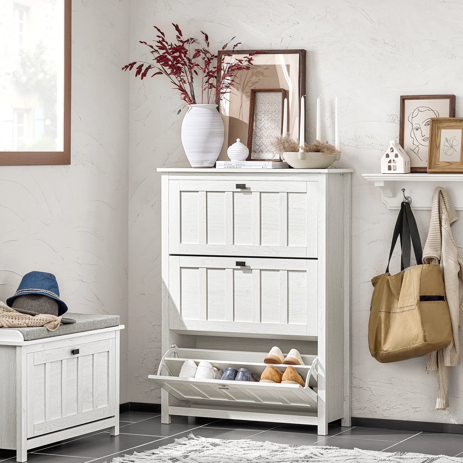 Meuble à chaussure blanche à 3 rabats moderne -