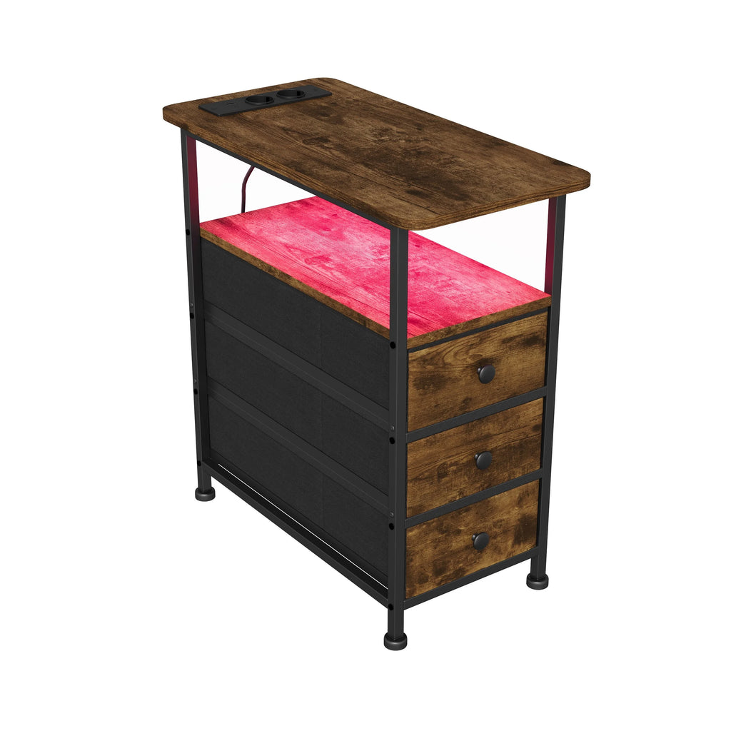 Table de chevet 3 tiroirs avec LED - MORENE -