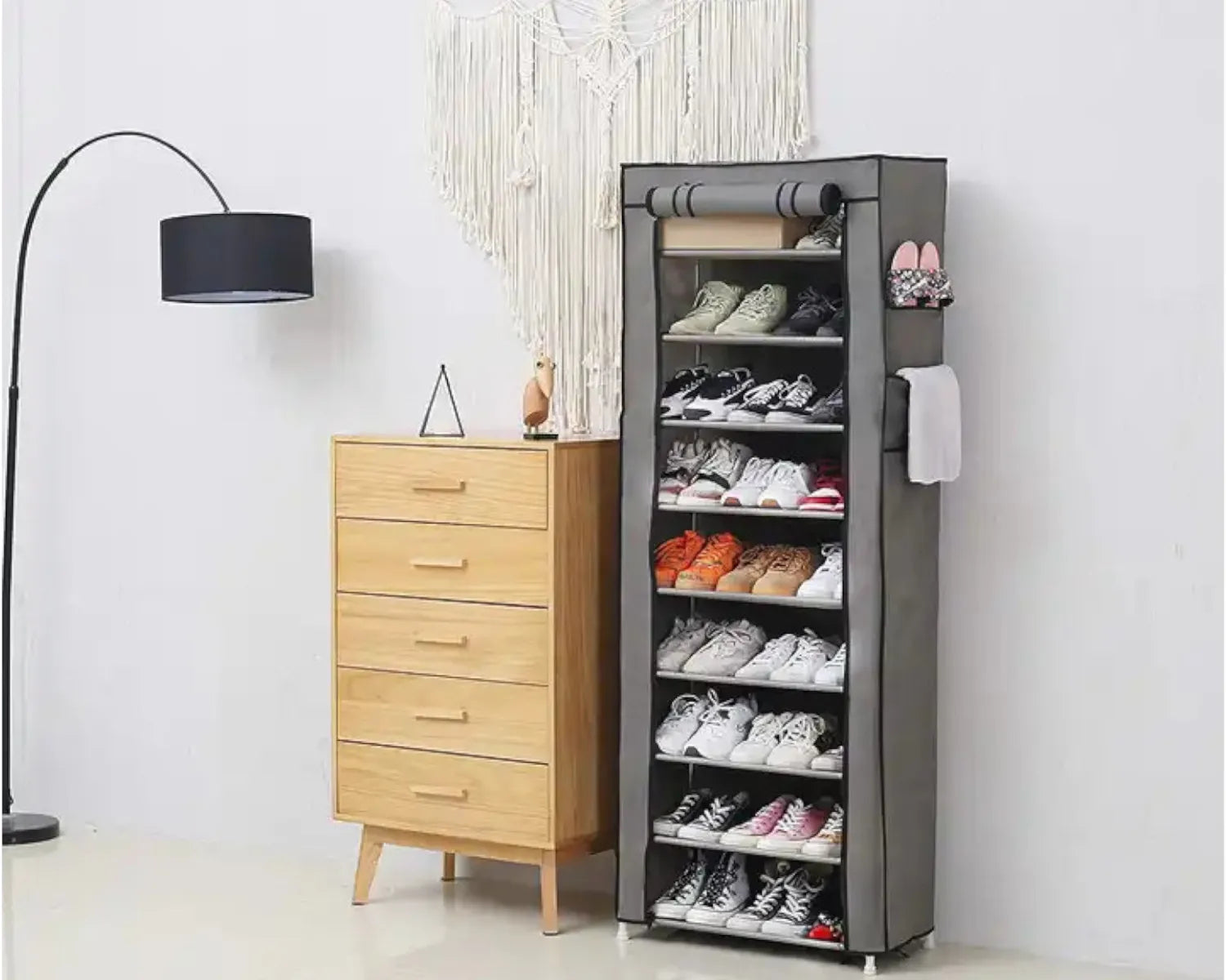 Étagère chaussures en tissu et métal 160x60x30 cm -