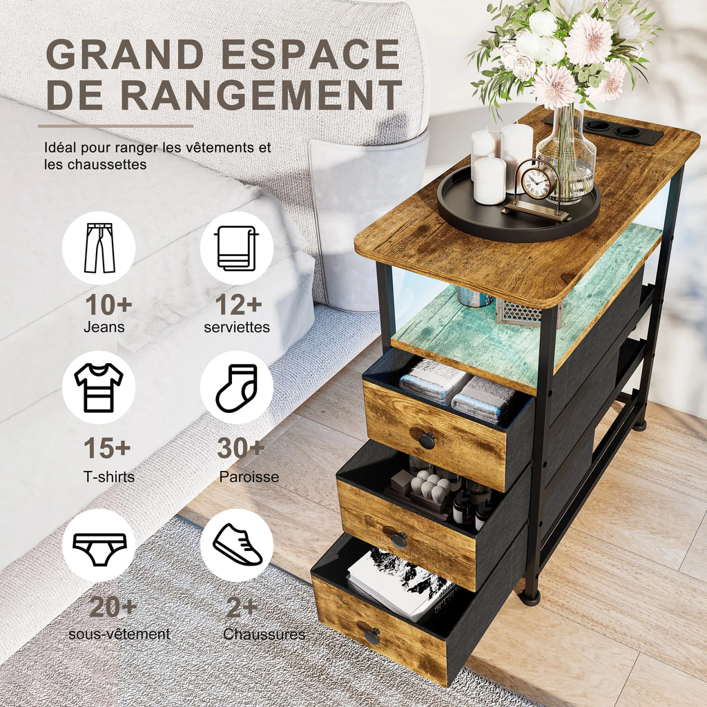 Table de chevet 3 tiroirs avec LED - MORENE -