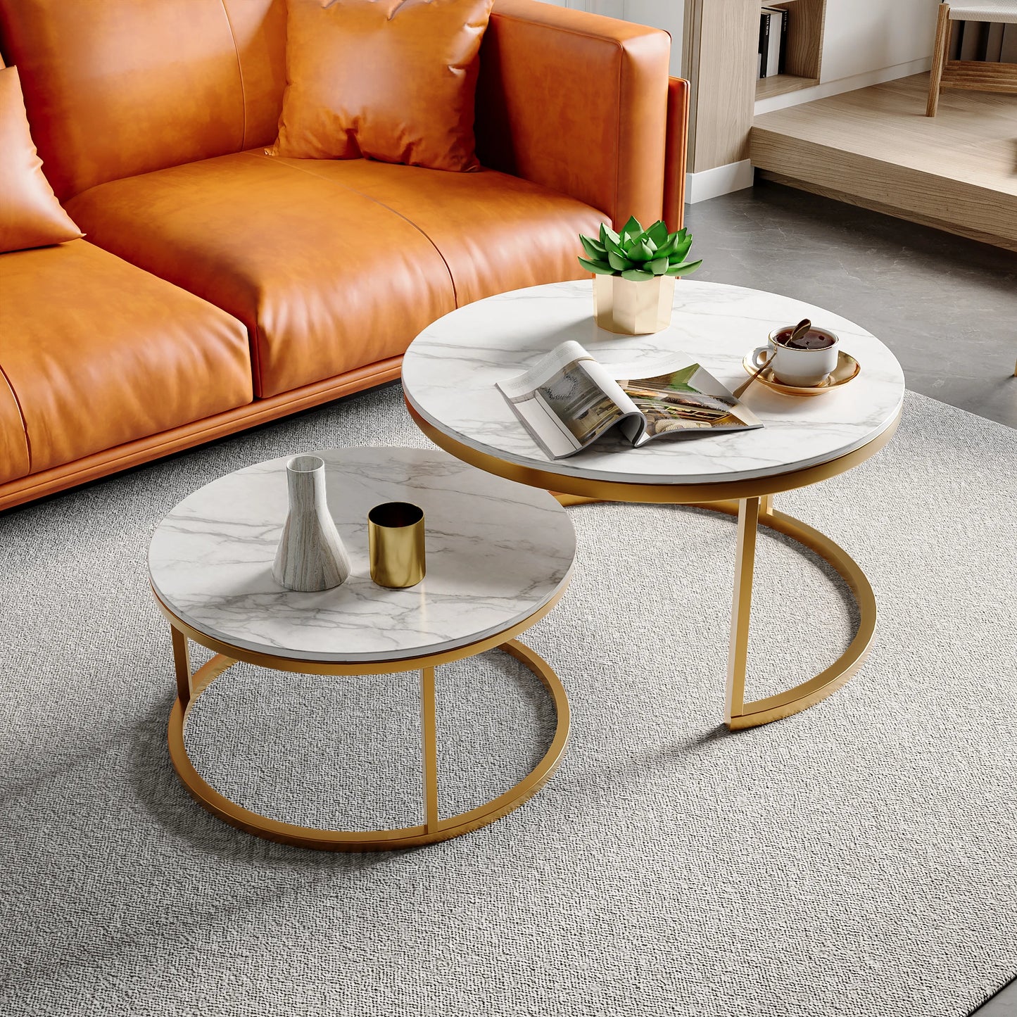 Table basse ronde blanche set de 2 ensemble - Blanc Table basse