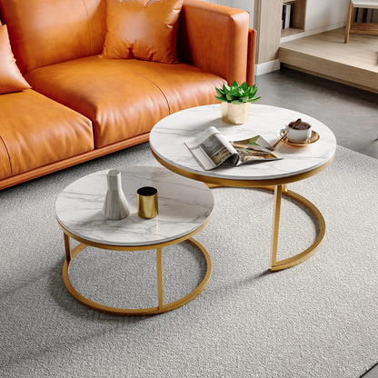 Table basse ronde blanche set de 2 ensemble - Blanc Table basse