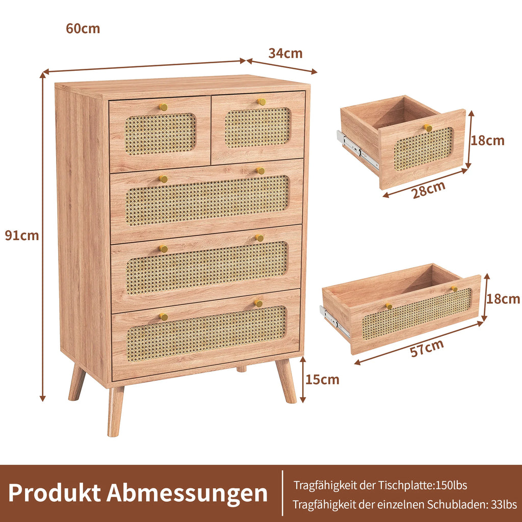Petit meuble de rangement bois et tiroirs en rotin -