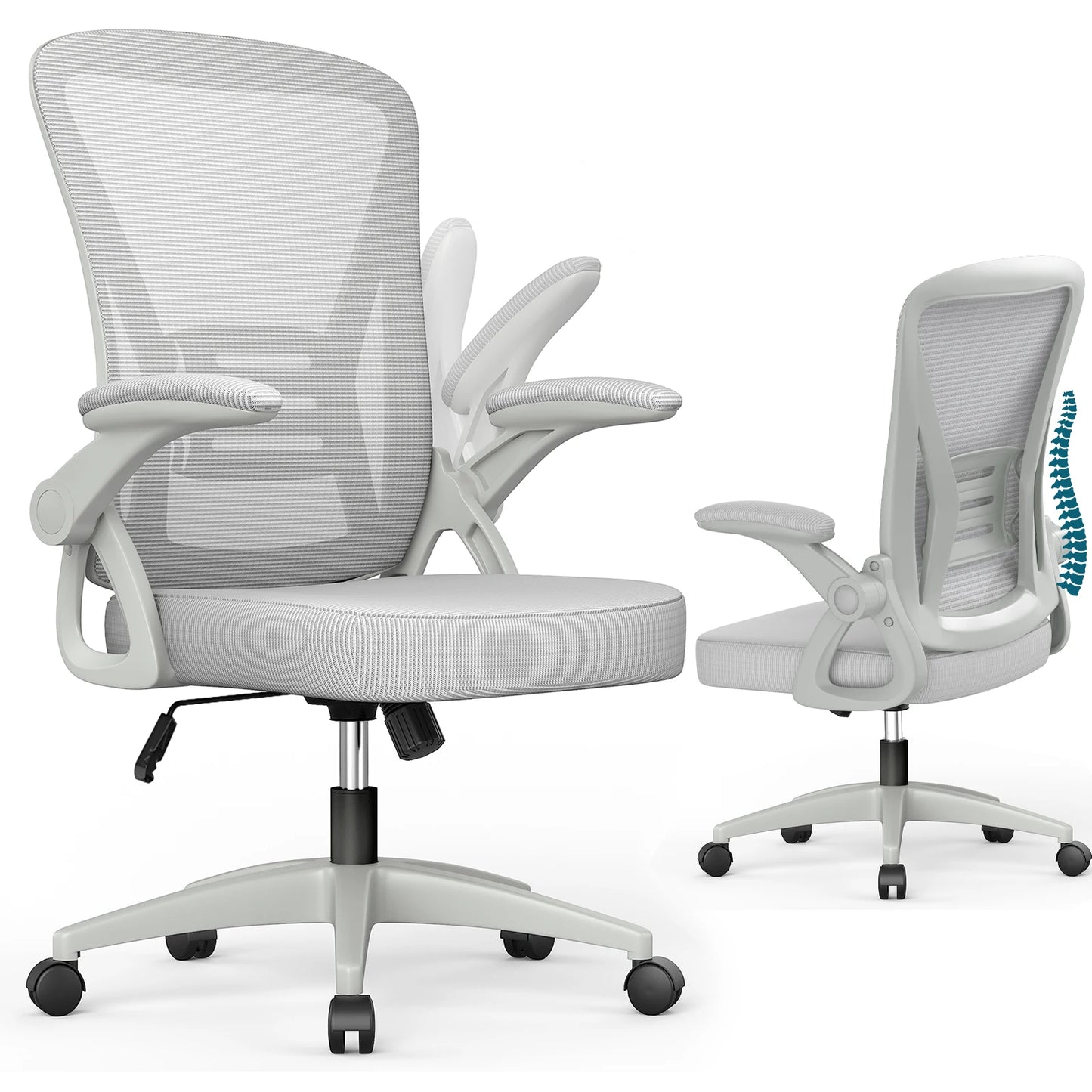 Chaise de bureau roulante avec accoudoirs - Gris Chaise de bureau