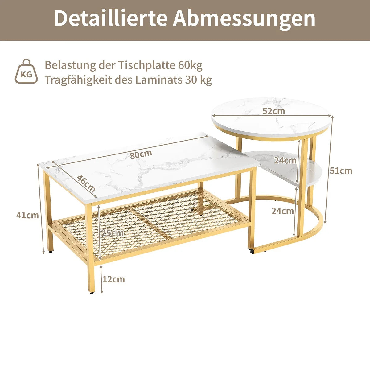 Table basse double de luxe, un set de deux table -