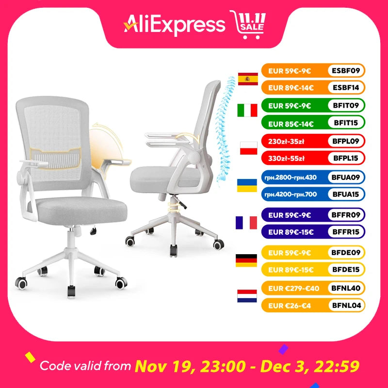 Chaise de bureau rose ergonomique avec accoudoirs relevables -