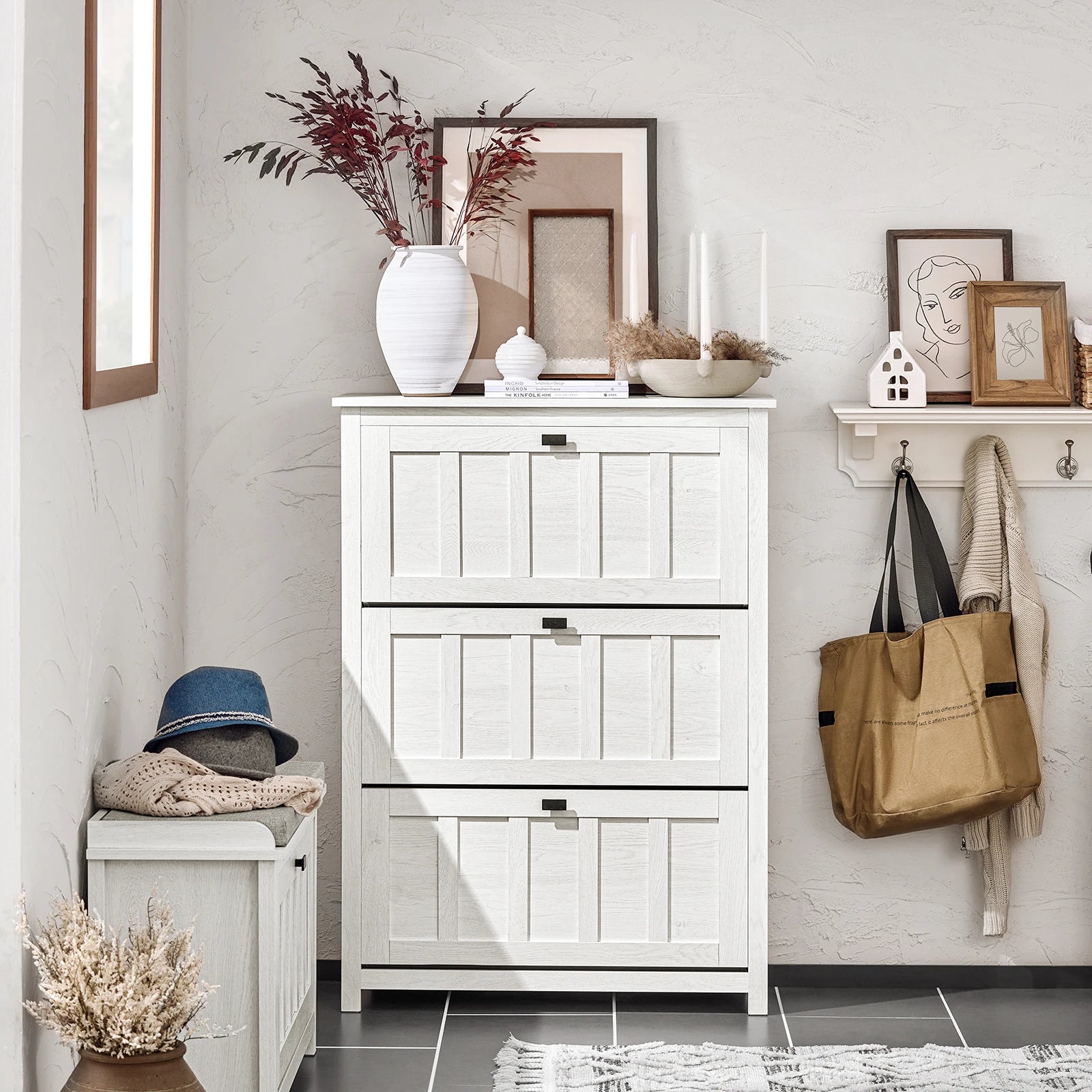 Meuble à chaussure blanche à 3 rabats moderne -