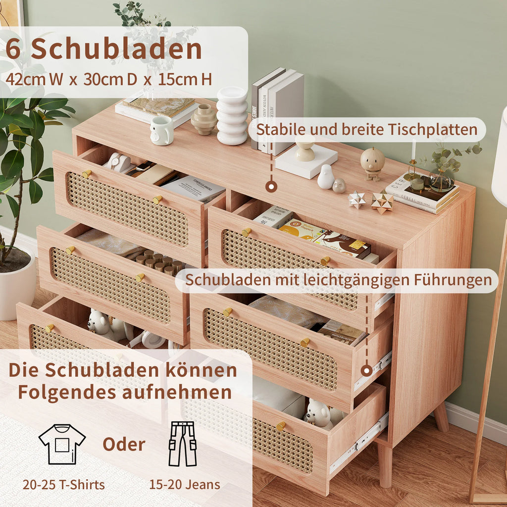 Petit meuble de rangement bois et tiroirs en rotin -