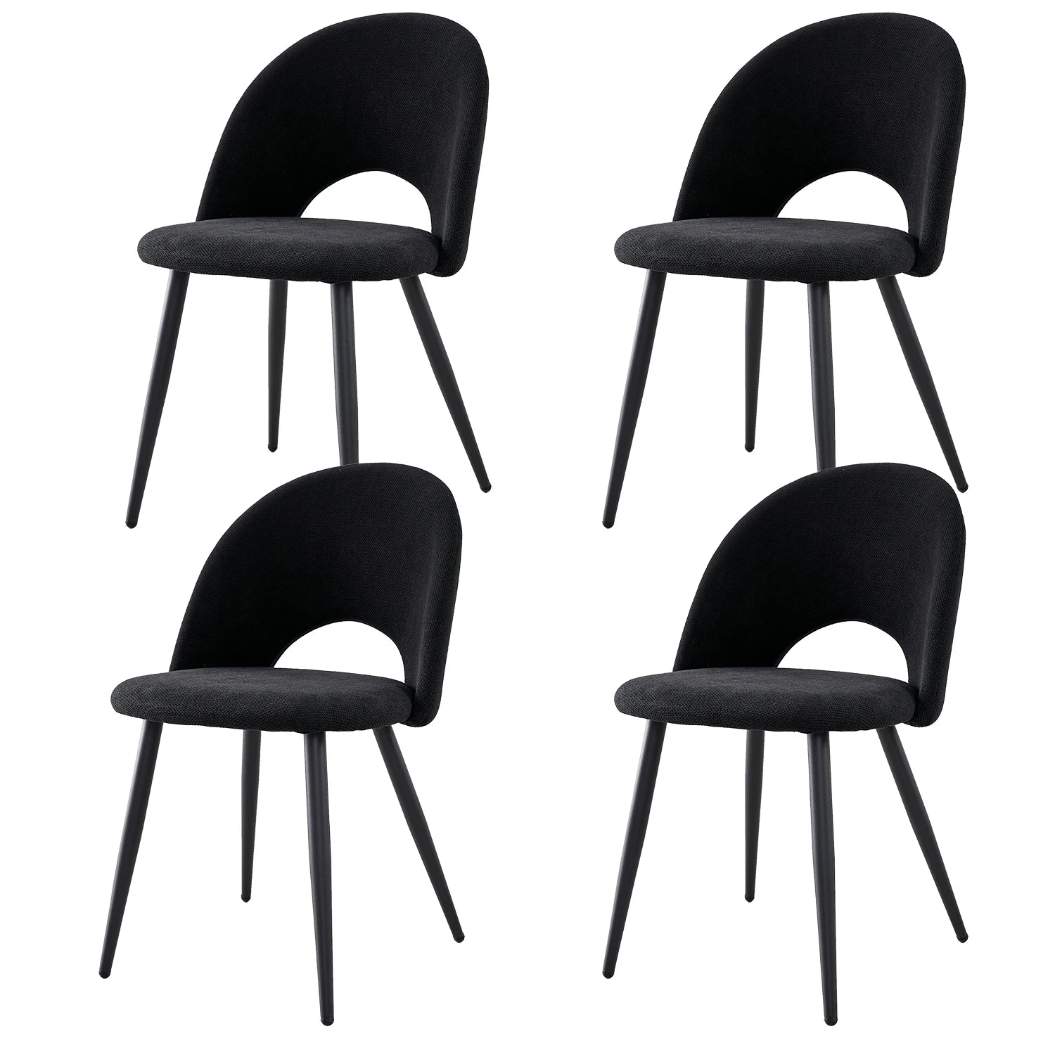 Chaise salle à manger lot de 4 à dossier creux - Noir Chaise salle à manger