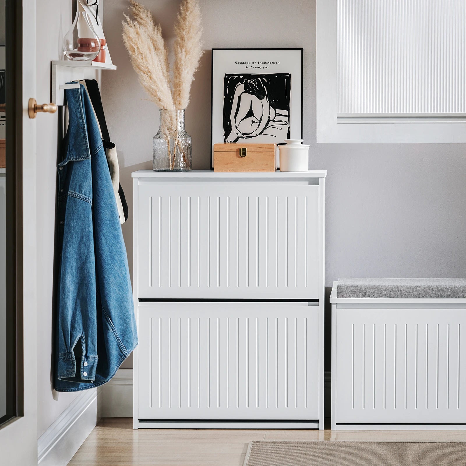 Meuble à chaussures noires simples et moderne idéal pour l'entrée - Blanc Meuble à chaussure