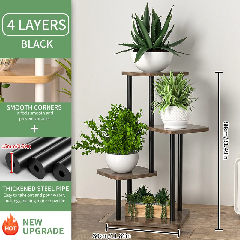 Étagère plante haute multi étages - B-4 couches noires
