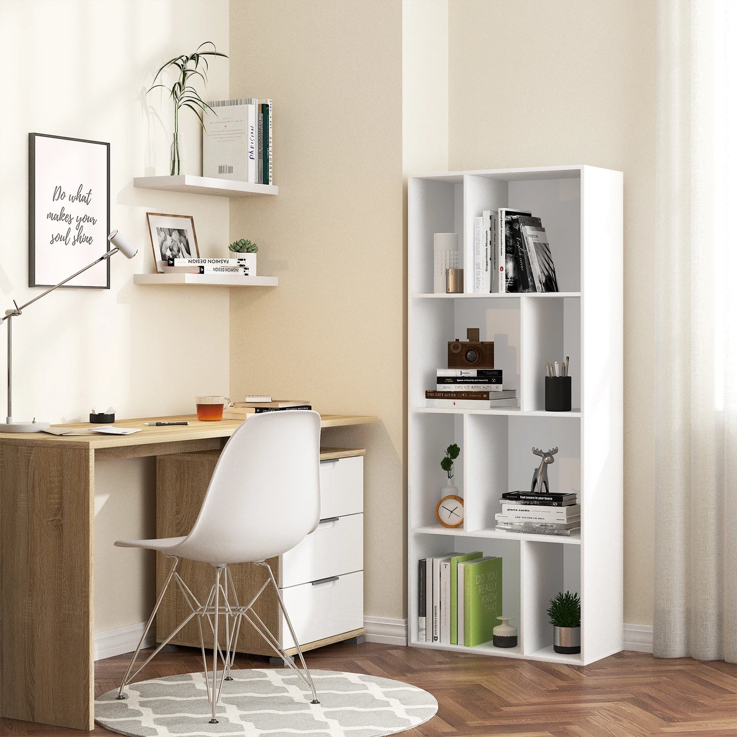 Étagère cube blanche haute à 8 compartiments -