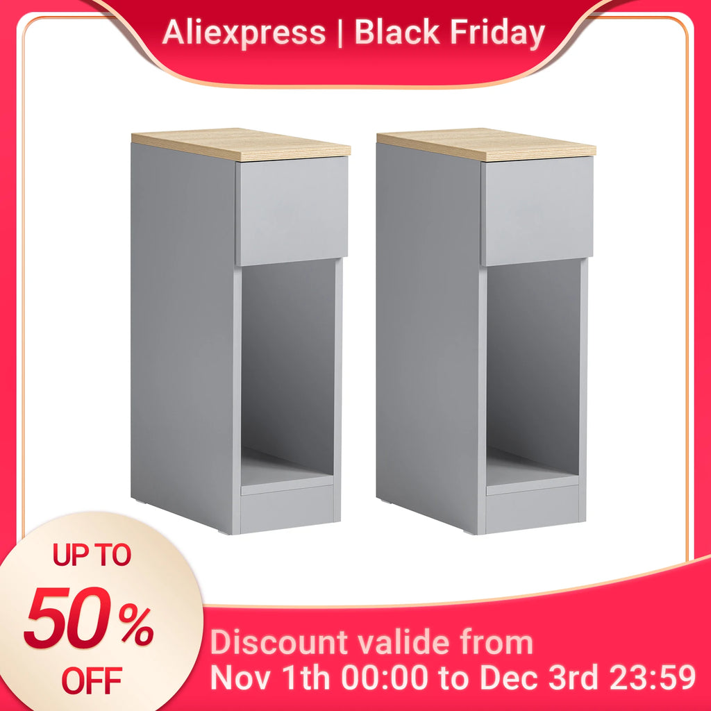 Table de chevet lot de 2 pas cher étroite moderne - Gris Table de chevet