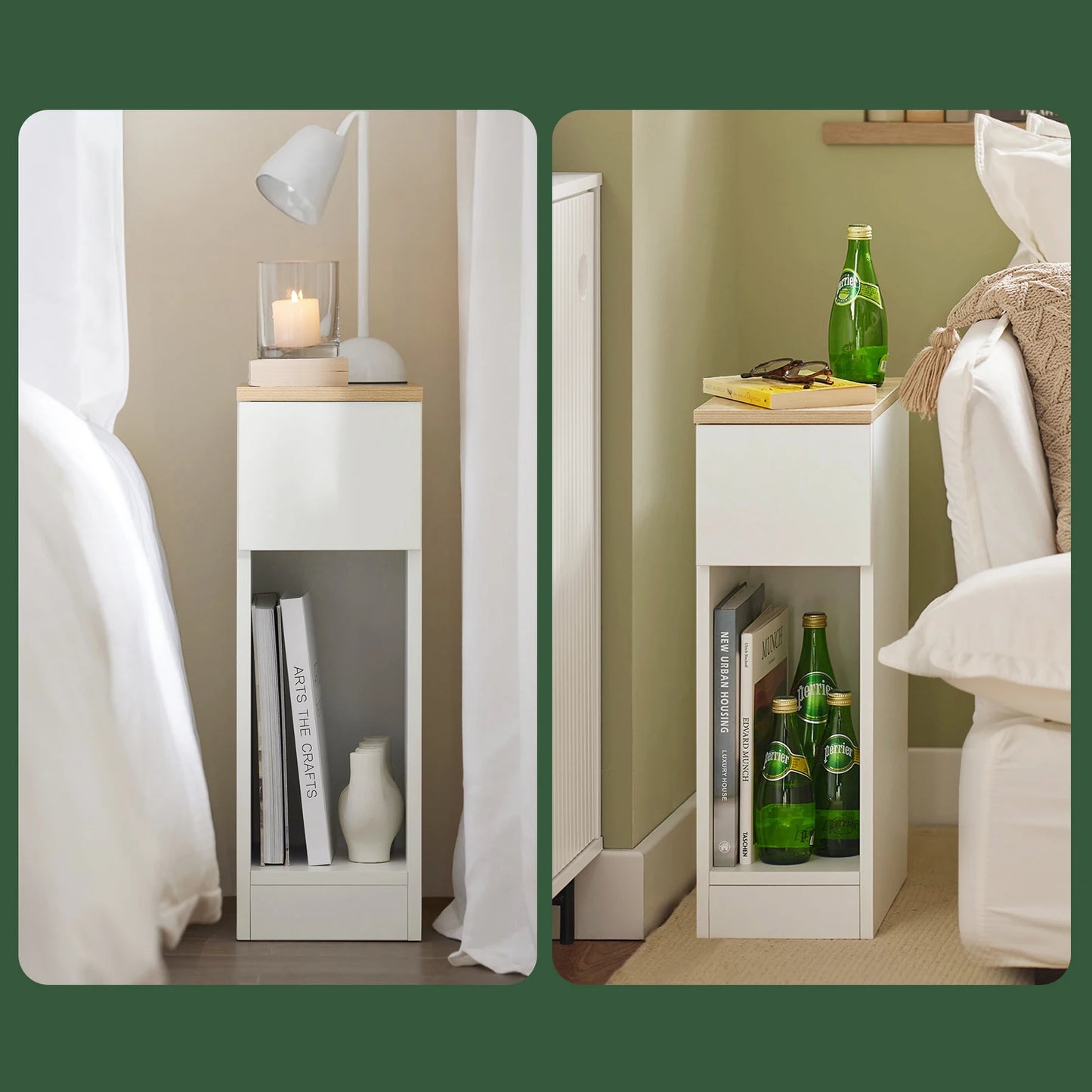 Table de chevet naturel étroite en bois -