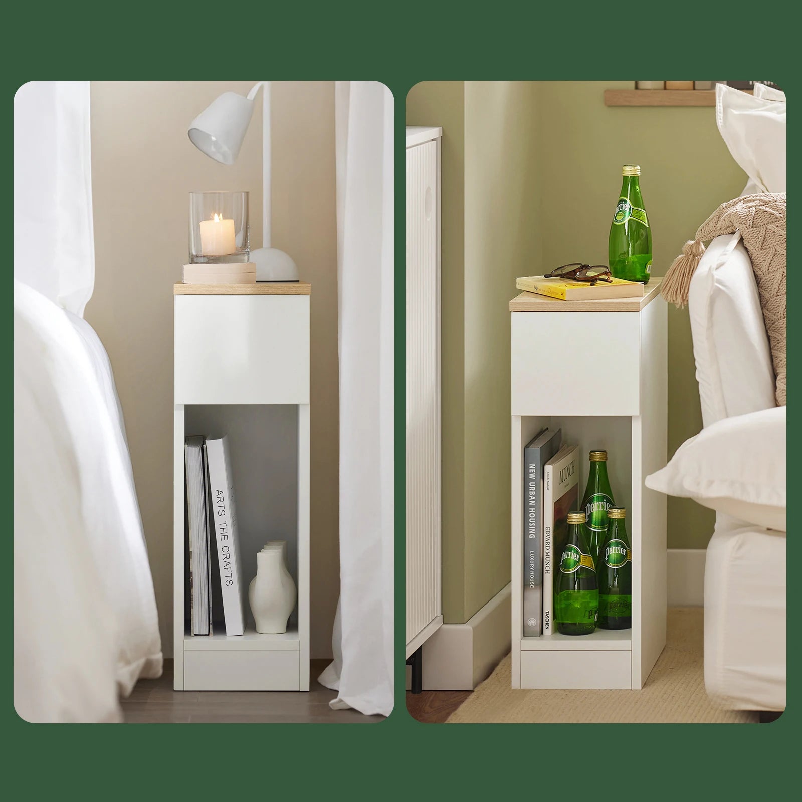 Table de chevet naturel étroite en bois -