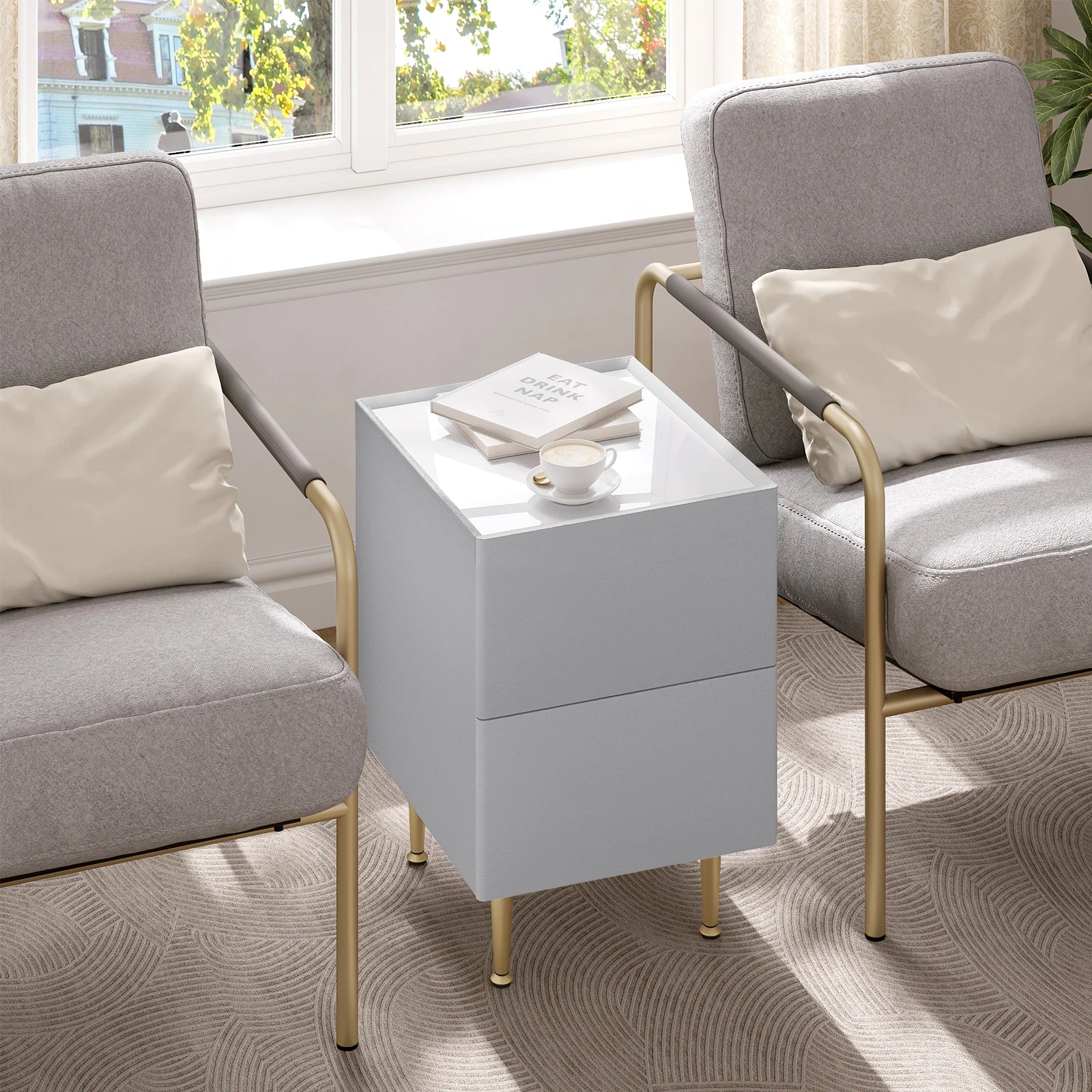 Table de nuit grise pour canapé ou chambre 1 pièce -