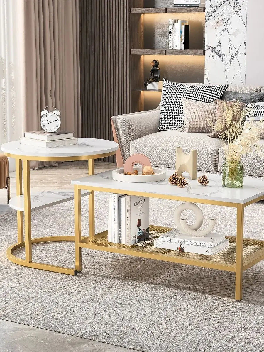 Table basse double de luxe, un set de deux table -