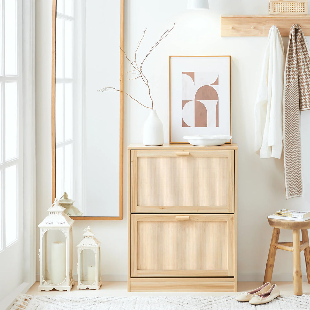 Meuble à chaussure 2 rabats étroits et 4 rangements -