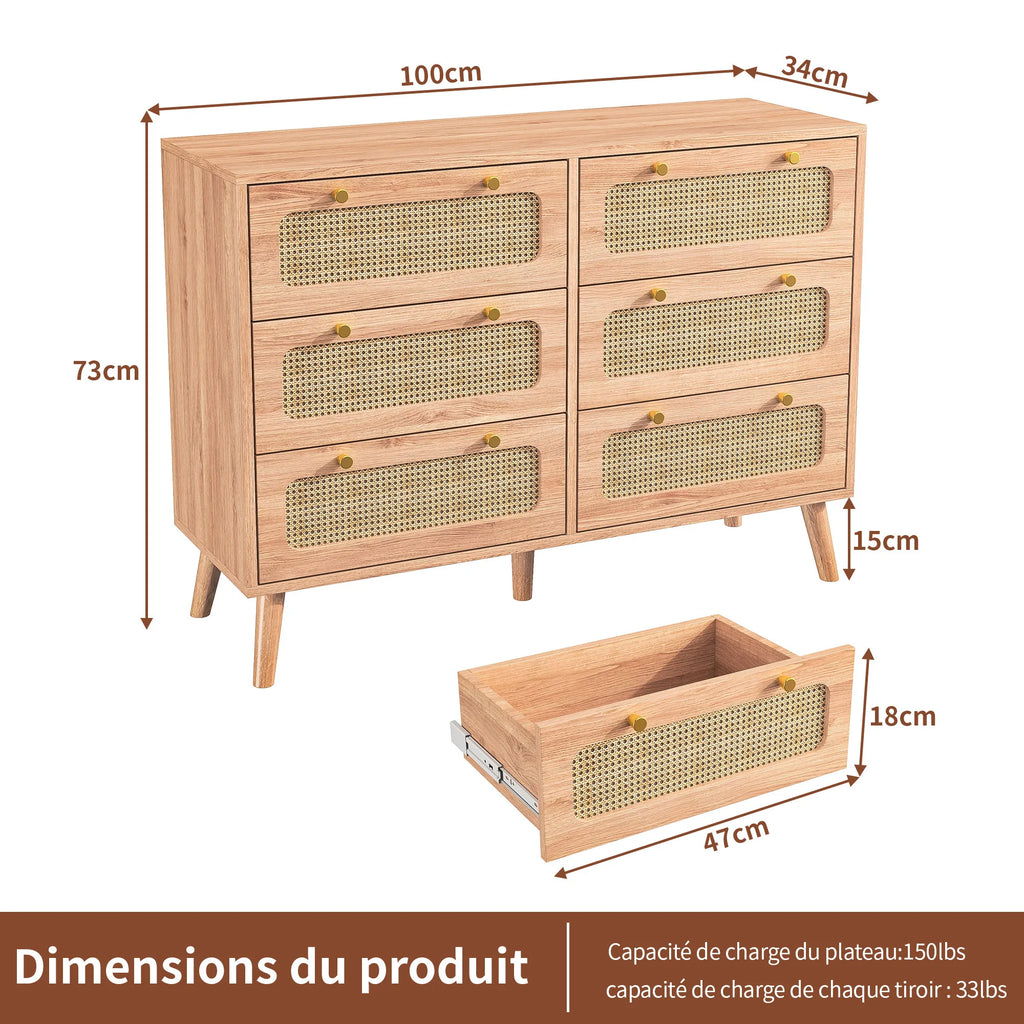 Petit meuble de rangement bois et tiroirs en rotin -