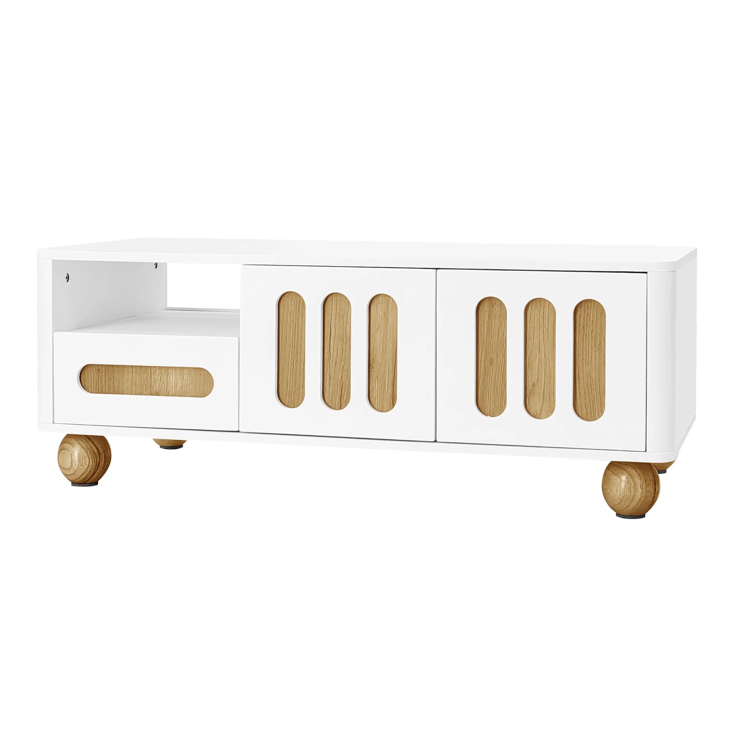 Table basse bois et blanc scandinave 105x50x40 cm- - Ivory