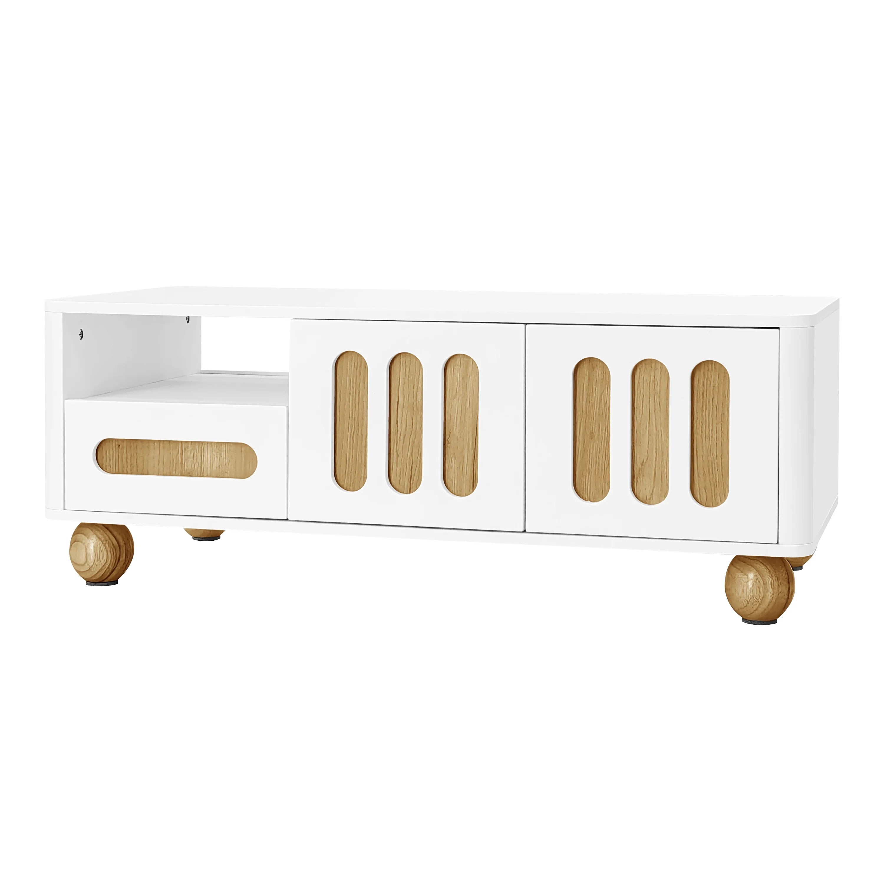 Table basse bois et blanc scandinave 105x50x40 cm- - Ivory