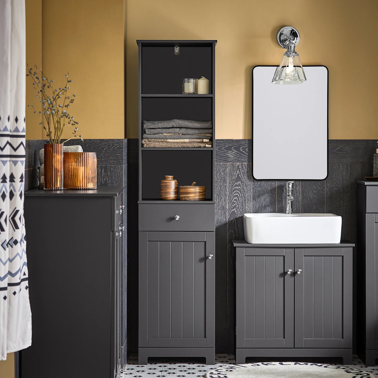 Meuble salle de bain haute de gamme étroite - Gris Meuble salle de bain