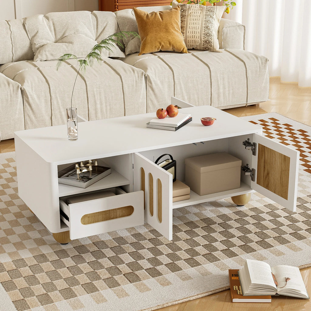 Table basse bois et blanc scandinave 105x50x40 cm- -