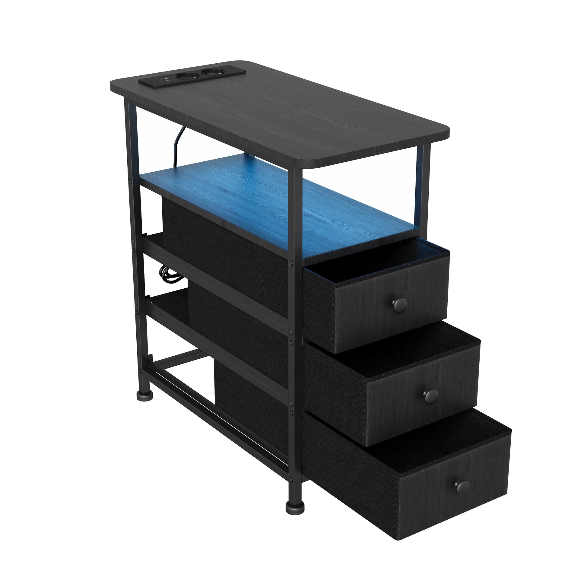 Table de chevet 3 tiroirs avec prise électrique LED -