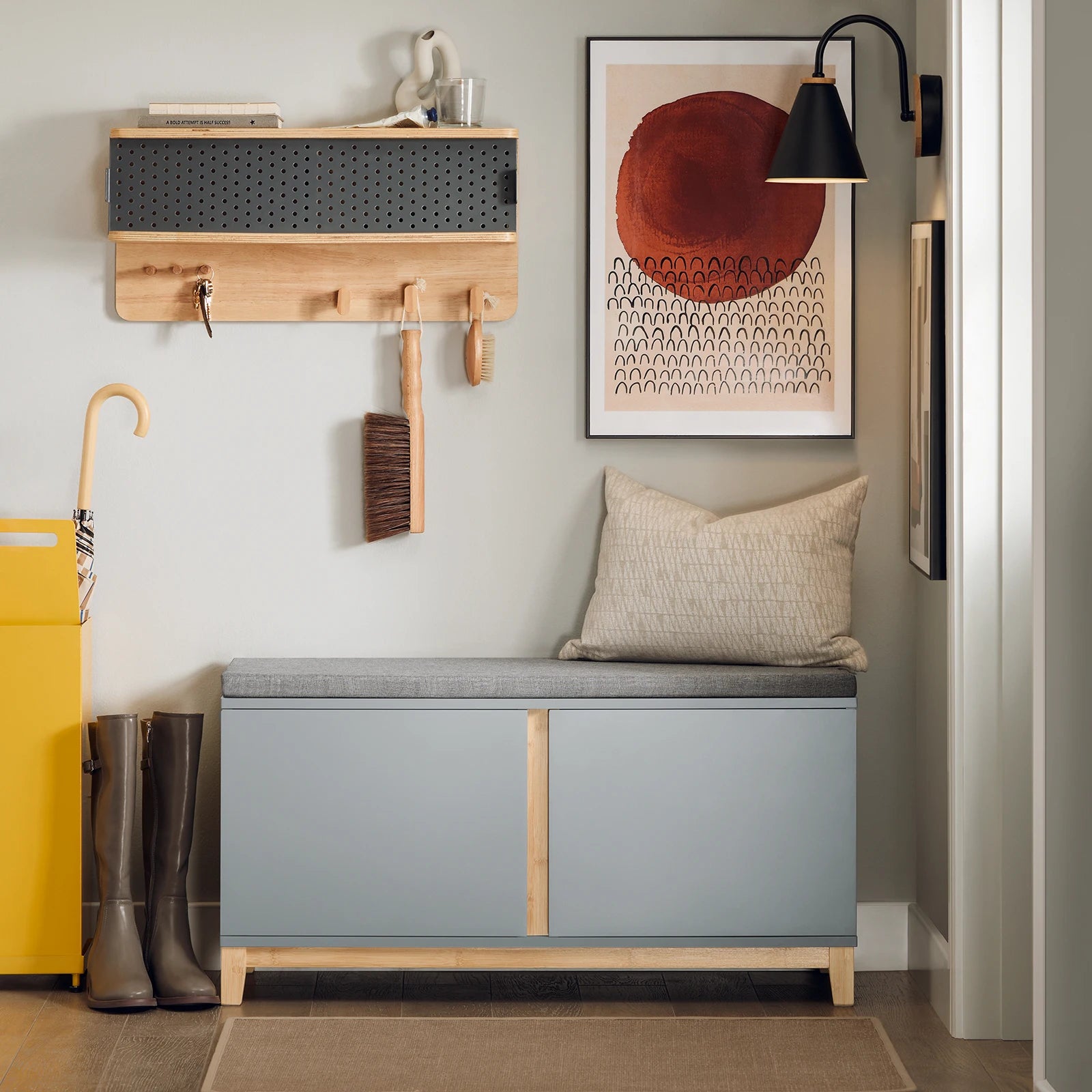 Meuble à chaussure avec siège, penderie de qualité - Gris Meuble à chaussure