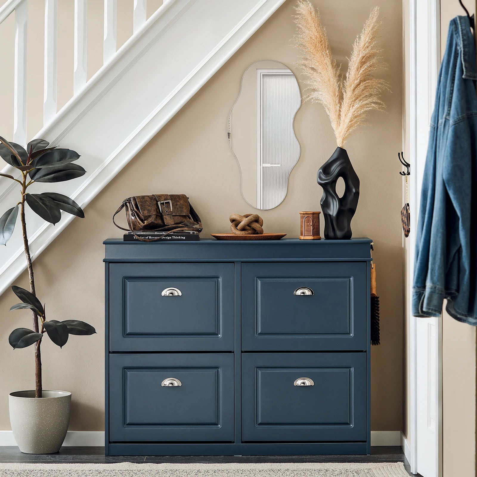 Meuble chaussure à 4 rabats blanc - Bleu