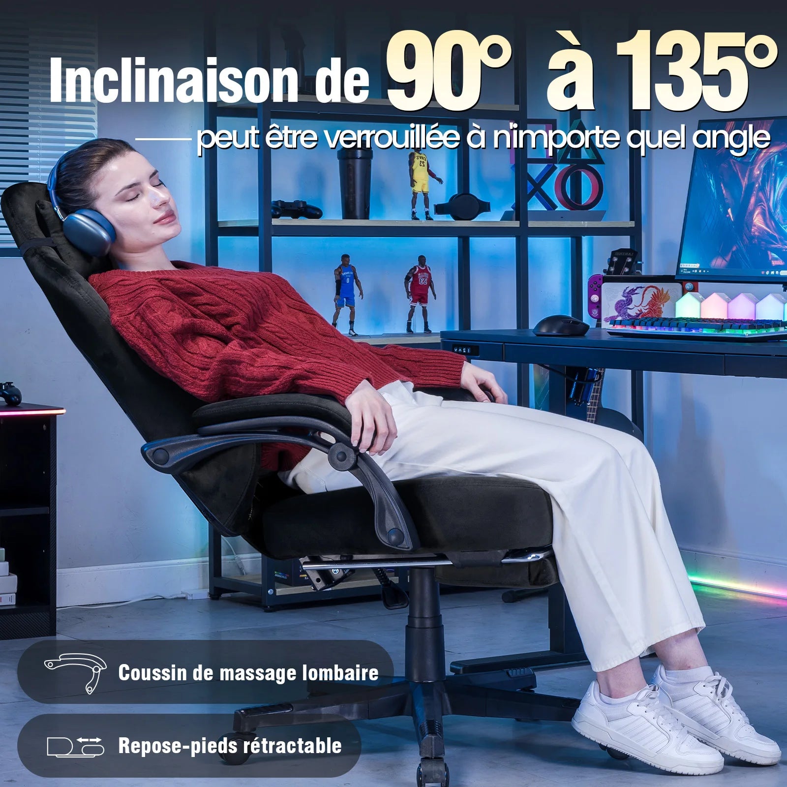 Chaise de bureau style gaming solide -