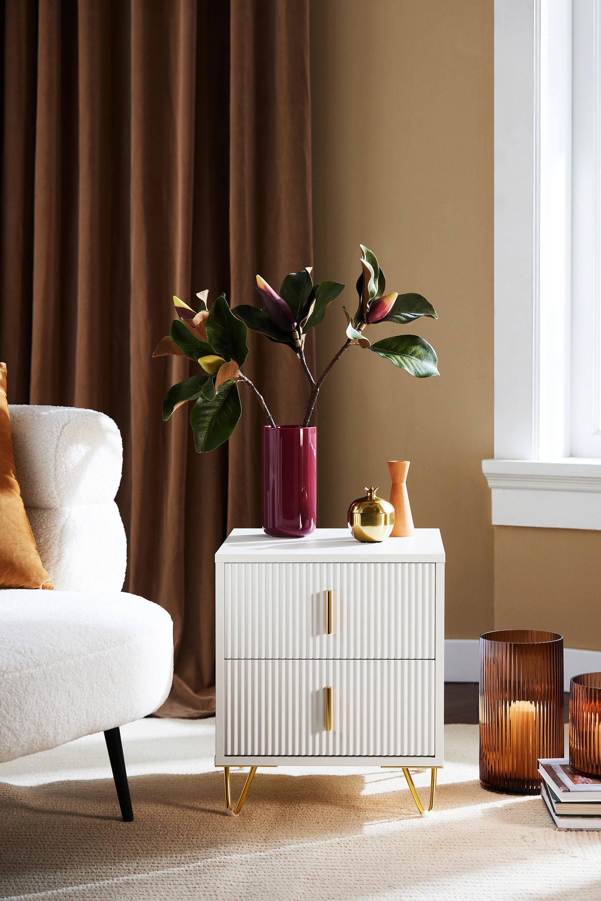 Table de chevet vintage moderne avec 2 tiroirs à 1pièce -