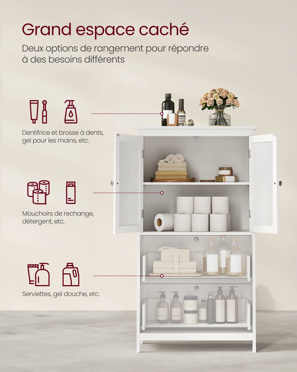 Meuble de rangement cuisine à 2 tiroirs et 2 portes -