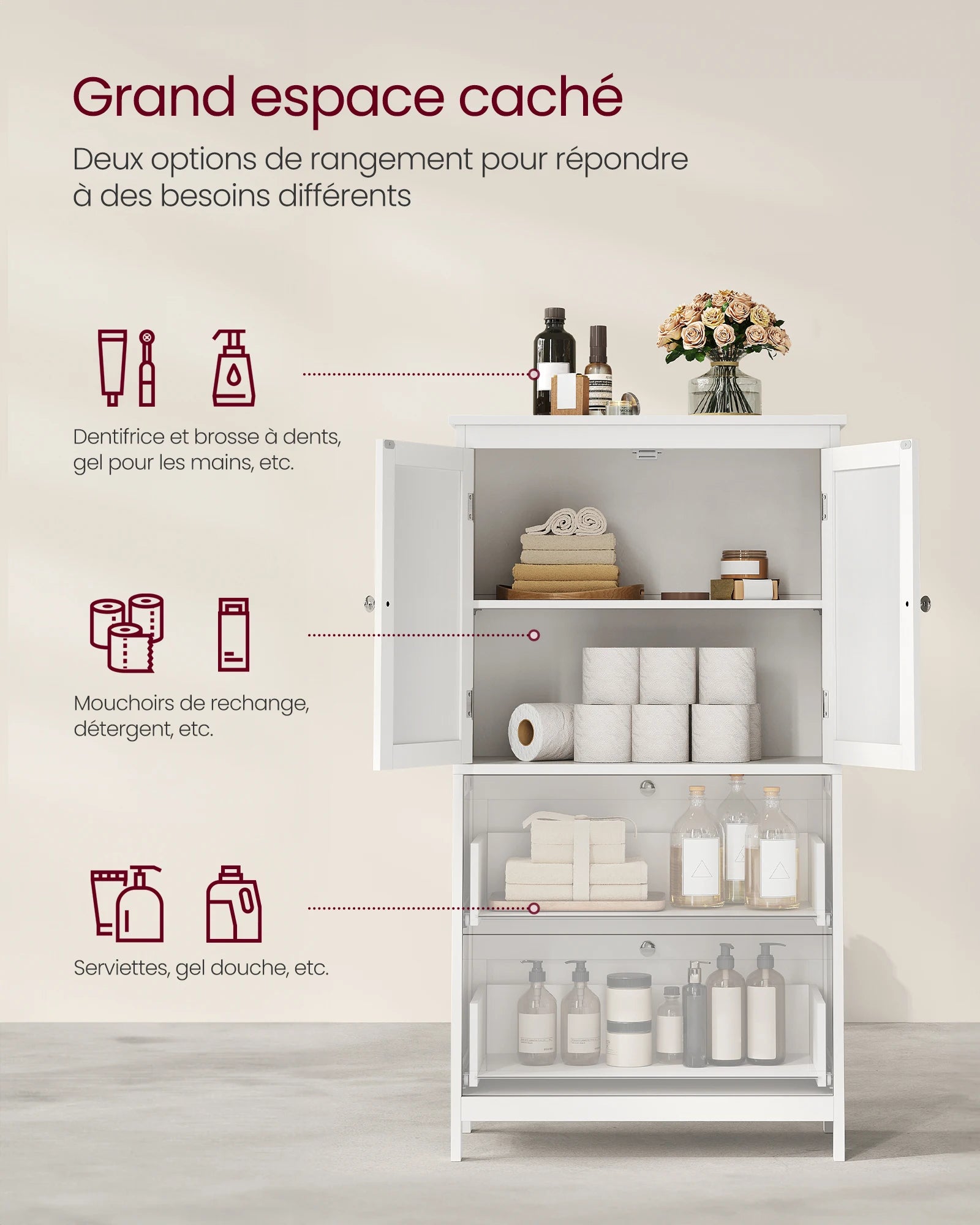 Meuble de rangement cuisine à 2 tiroirs et 2 portes -