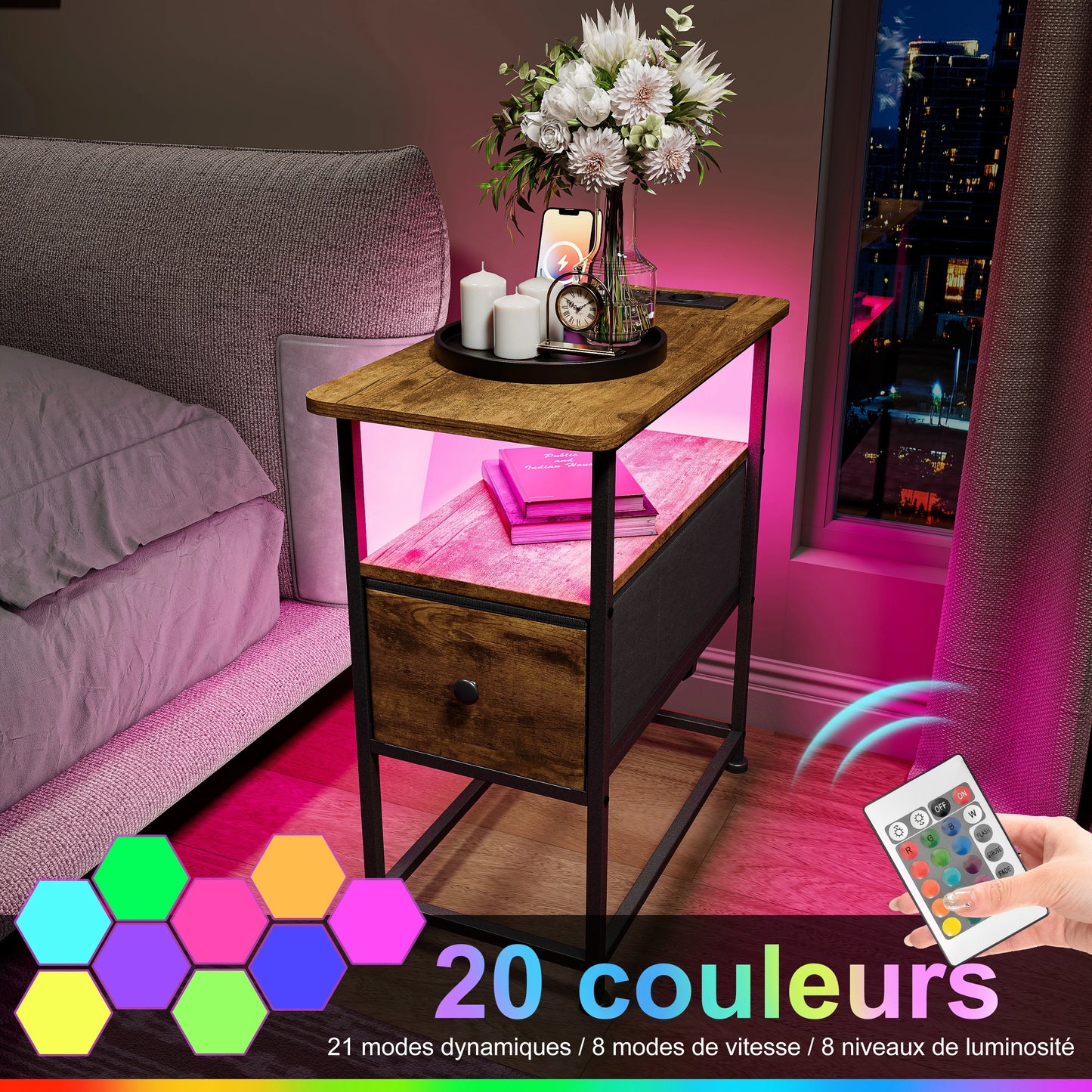 Table de chevet en métal Urban luxe avec LED -
