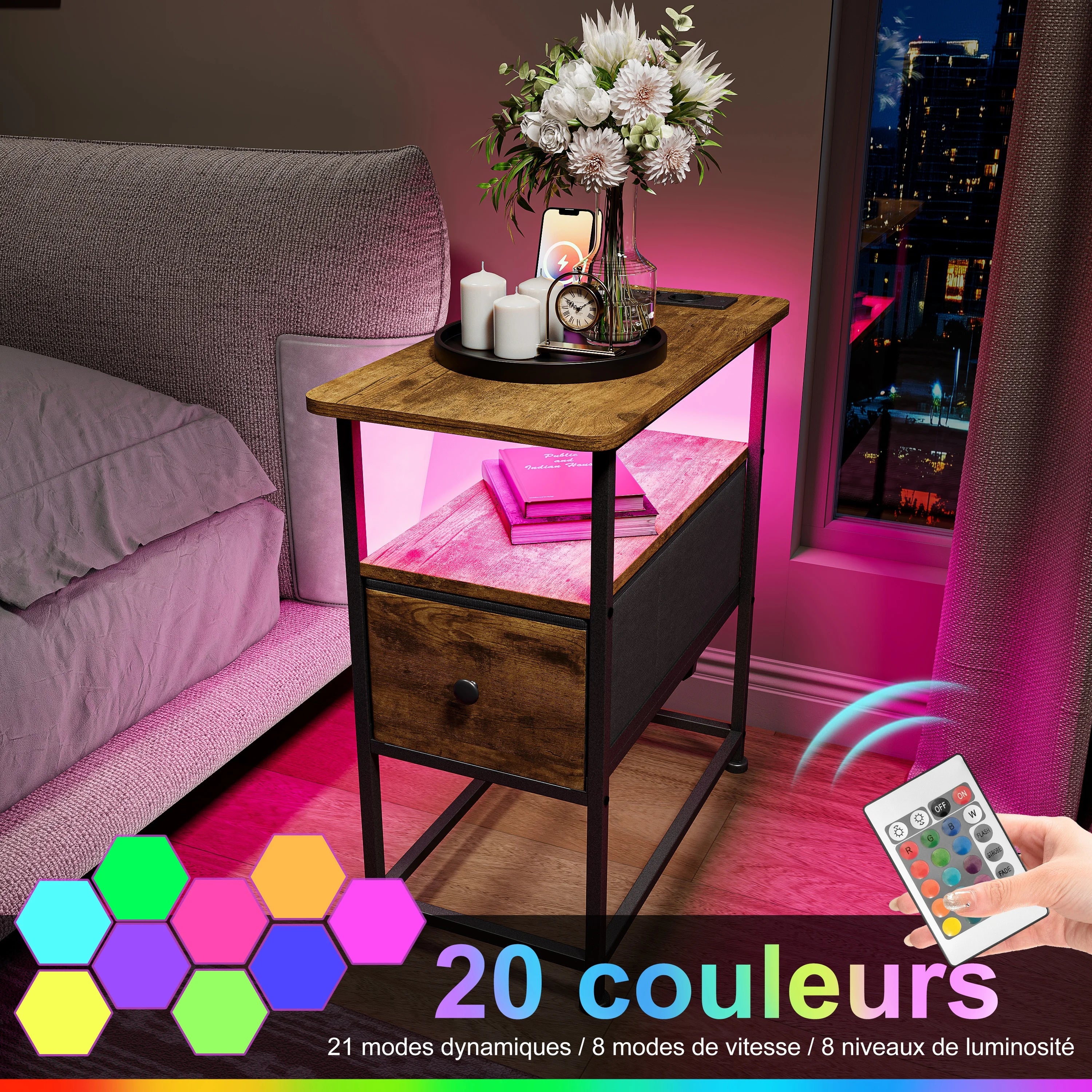 Table de chevet en métal Urban luxe avec LED -