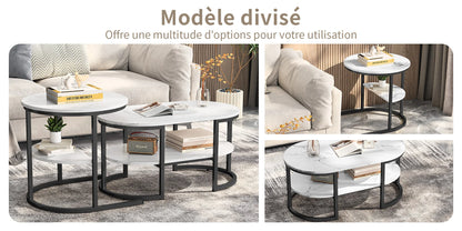 Table basse métal ronde avec effet marbre -