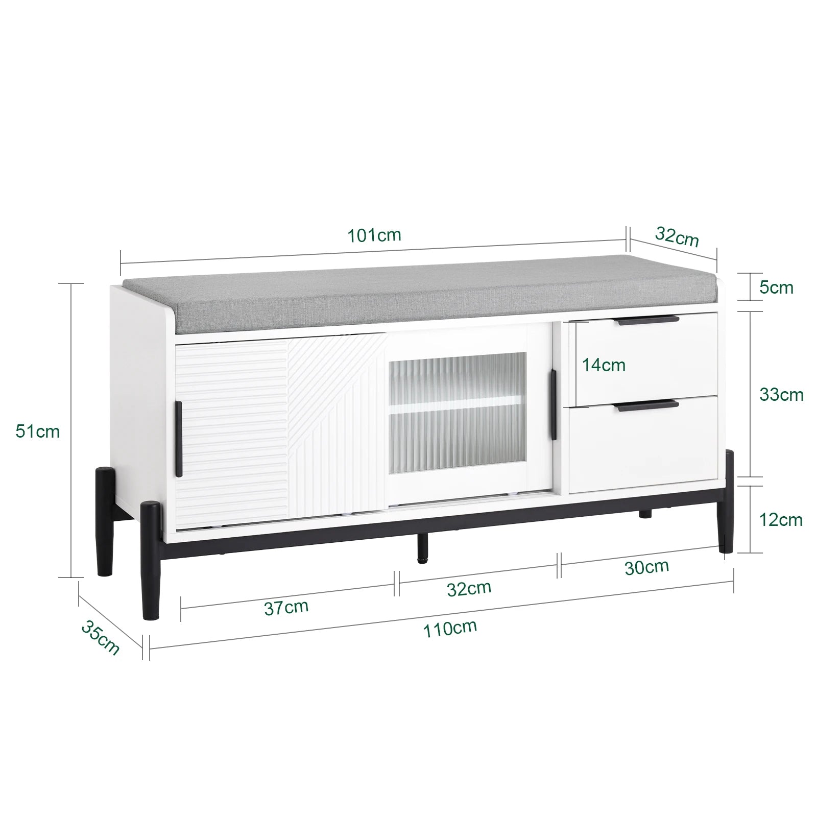 Meuble à chaussure siège et porte coulissante - 110x51x35cm -