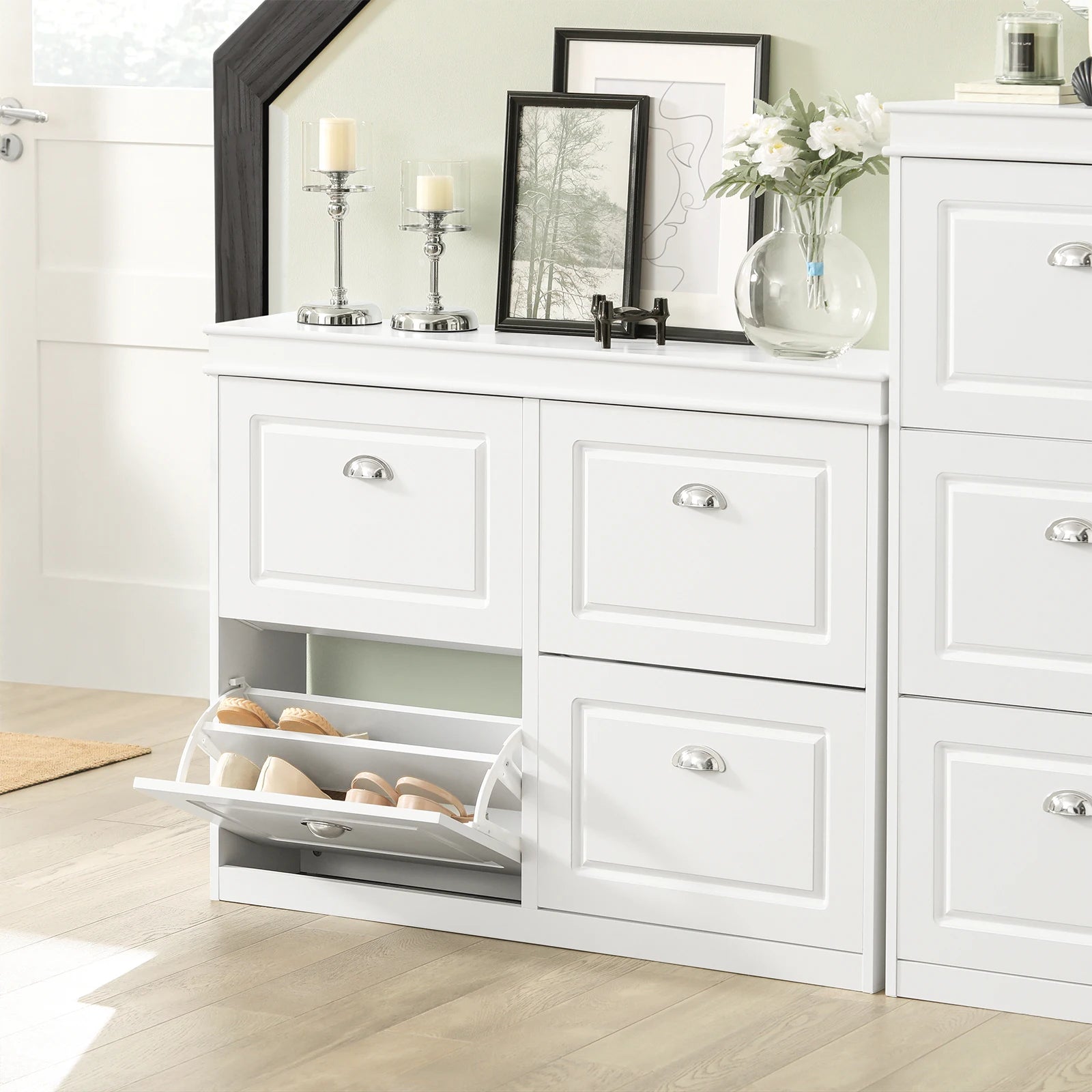 Meuble chaussure à 4 rabats blanc -