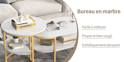 Table basse métal ronde avec effet marbre -