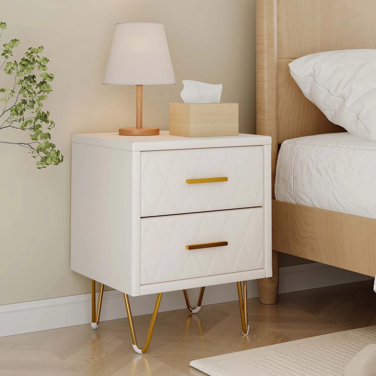 Table de chevet beige à 2 tiroirs style moderne -