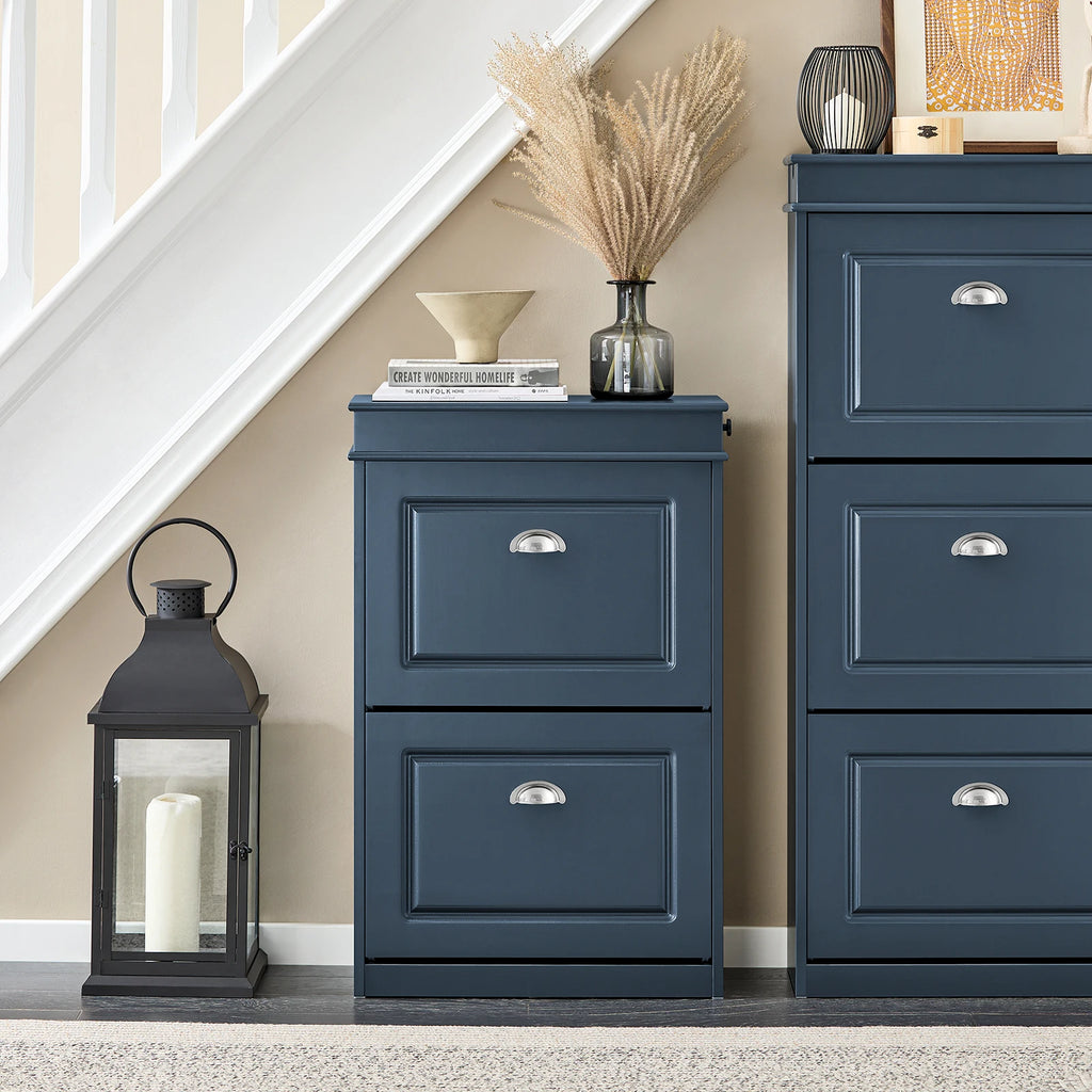 Meuble à chaussures 2 étages à rabats avec rangements - Bleu Meuble à chaussure