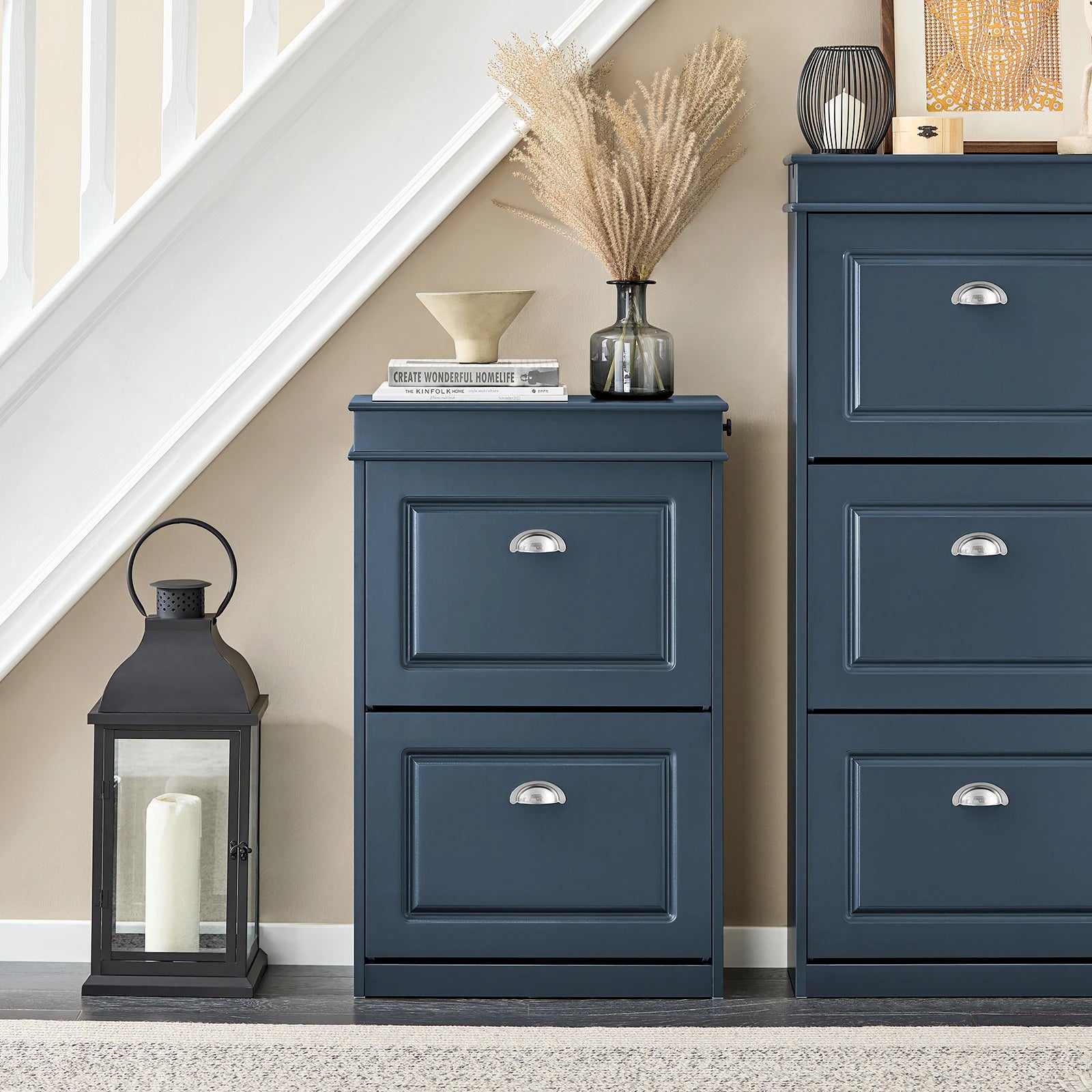 Meuble à chaussures 2 étages à rabats avec rangements - Bleu Meuble à chaussure